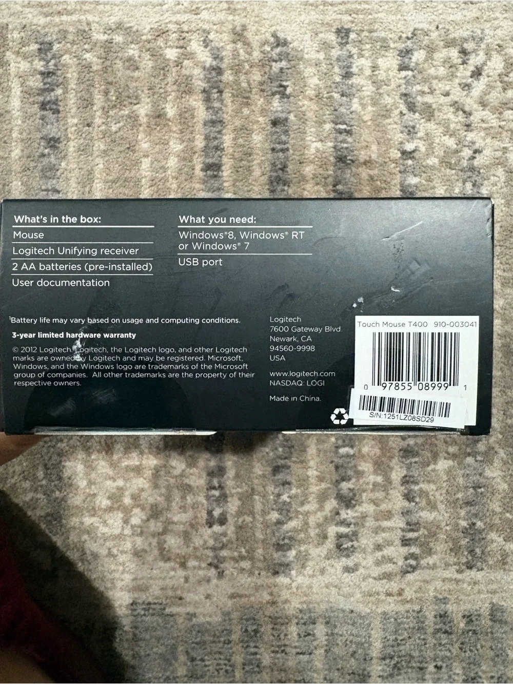 Logitech T400 Zone Touch Wireless Mouse - Black